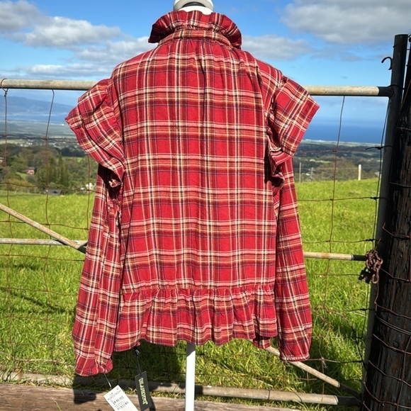 NWT Blank NYC Check That Out Top Plaid Flannel Ruffle Top 3X - Picture 7 of 9